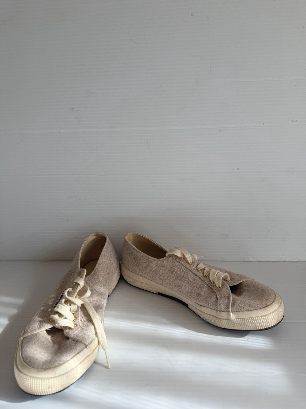 Superga Unisex Cream Wool Lace Up Athletic Casual Sneakers Shoes Size 40 Women 9